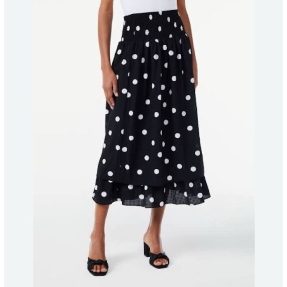 Women's Black & White Polka Dot Midi Skirt